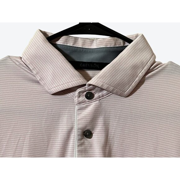 Greyson Men's Medium Short Sleeve 1/4 Button Pink White Golf Polo Shirt 🏌️ - Picture 3 of 10